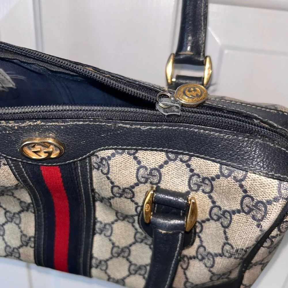 Gucci Monogram Boston Bag – Navy Web Stripe - Picture 3 of 7